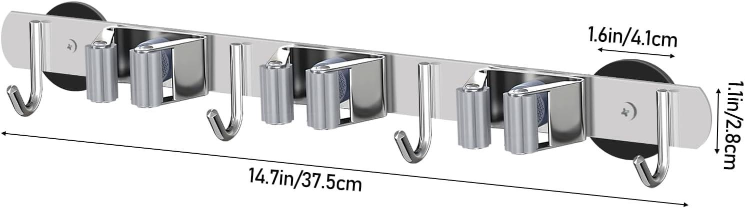 Heavy-Duty Magnetic Storage Rack for Brooms and Mops, Wall-Mounted Non-Slip Holder, Strong Hooks Hanging Tools