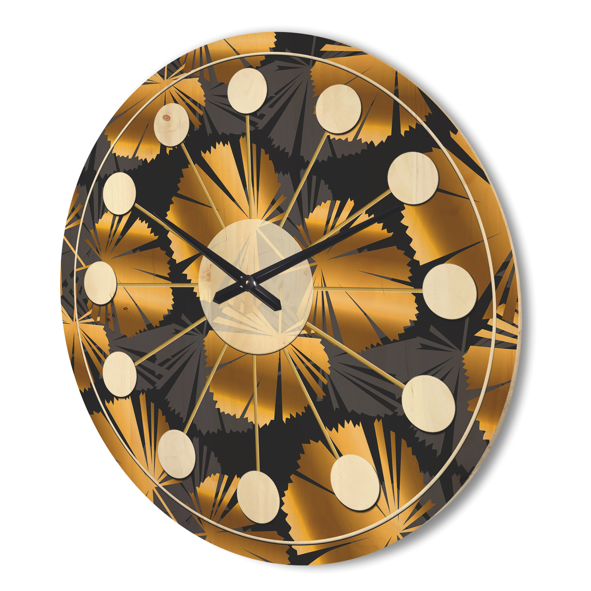 Designart 'Palm Golden Leaves III' Mid-Century Modern Wood Wall Clock