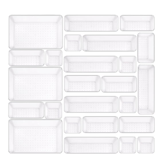 Trotianingyu 25 PCS Clear Plastic Drawer Organizers Set,4-Size Drawer Organizer Trays for Makeup