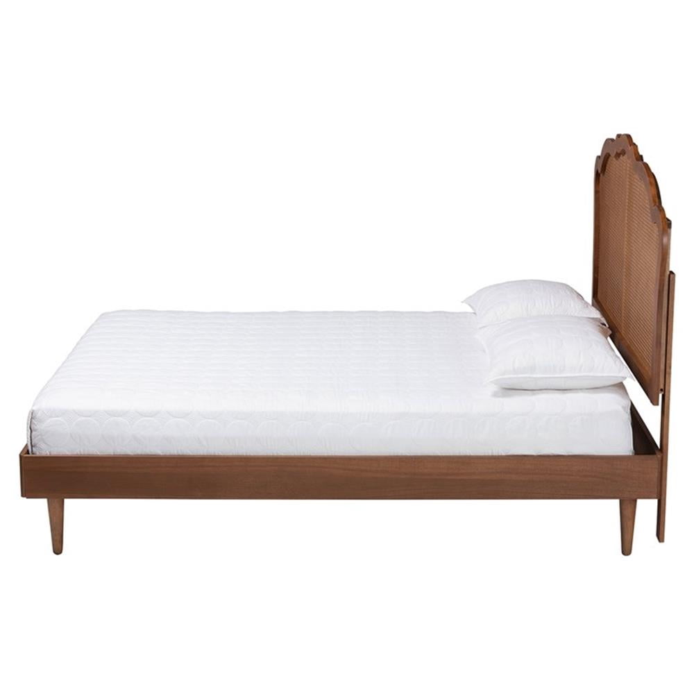 Baxton Studio Camden Walnut Brown Wood and Rattan King Size Platform Bed