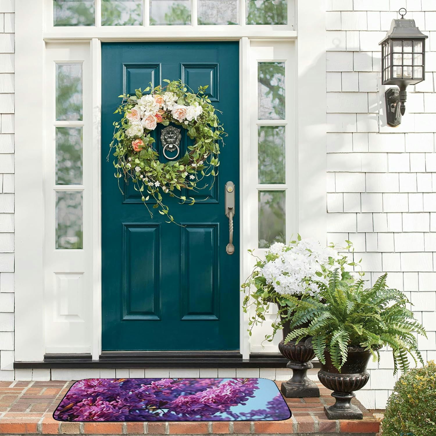 Qinduosi Decorative Door Mat, Door Mat with Non-Slip Rubber Backing, Easy Cleaning, Traps Dirt, for Entry, Patio, Garage - Lilac Violet Plant Bush Blossom Bloom Spring 19.68*47.24 in