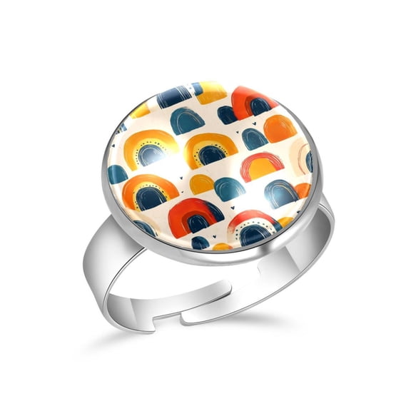 PhooArto Cute Rainbow Pattern Stainless Steel Rings for Women, Open Adjustable Ring Promise Ring Jewelry Gifts