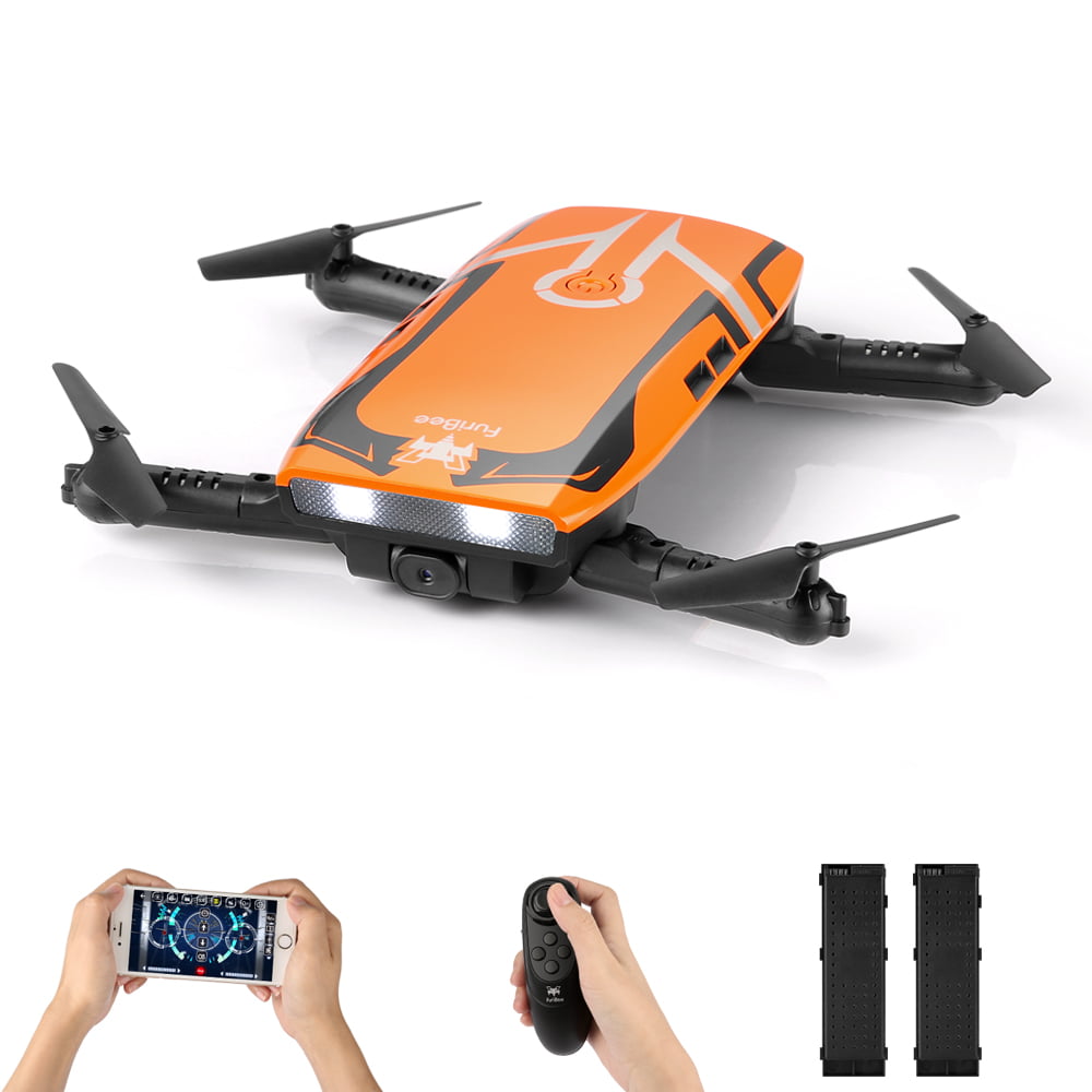 Orange 2 Batteries FuriBee FPV Mini Drone RC Quadcopter 720P HD Wi-Fi Camera H818 Selfie Drone Foldable Protective Case Gravity Sensor Control Altitude Hold Kids Beginners