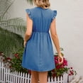 thumbnail image 5 of Summer Saving Wycnly Womens Dresses Beach Casual Ruffle Sleeve Elastic Waist Swing A Line Short Dresses Summer Solid V-Neck Short Sleeve Formal Mini Dress Blue XXL, 5 of 5