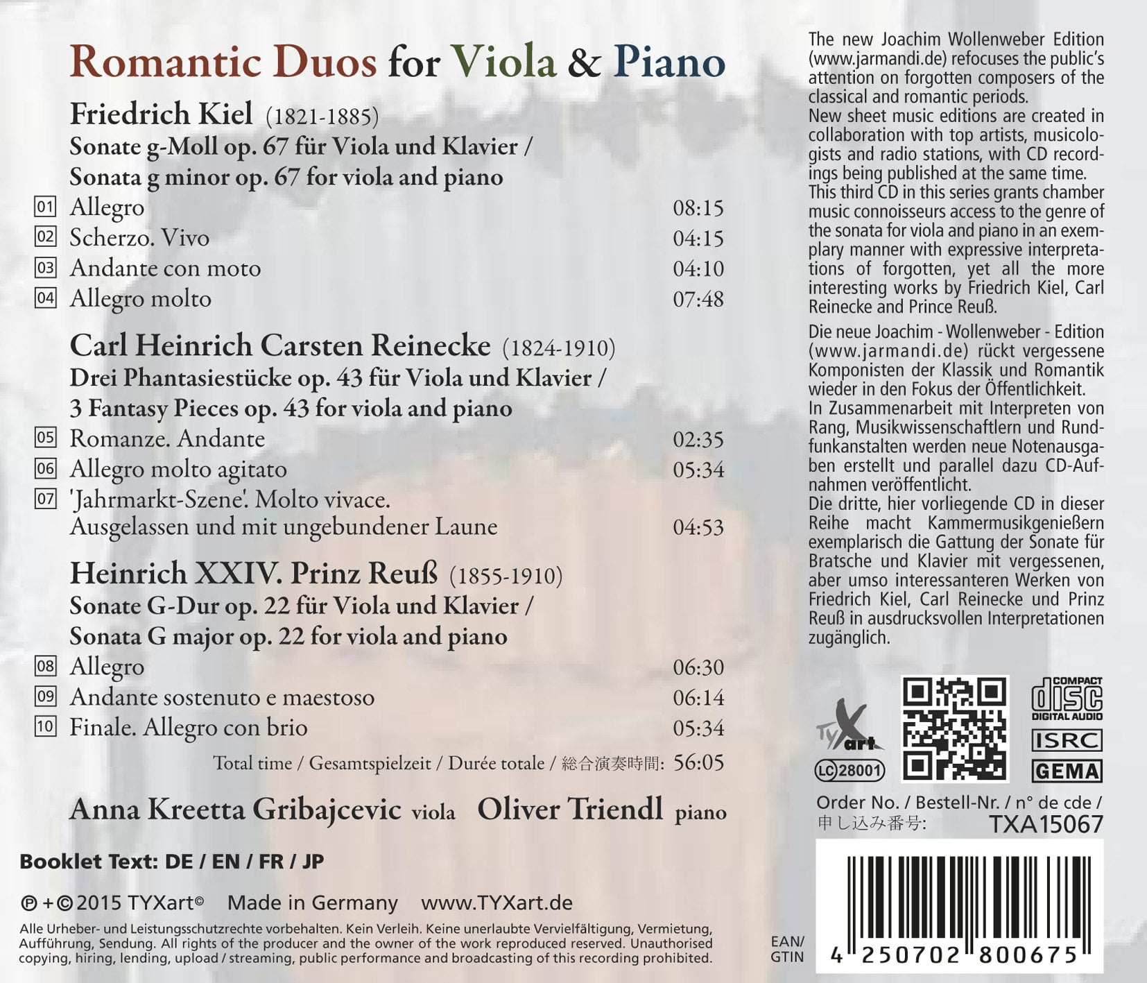Kiel / Gribajcevic,Anna Kreetta / Triendl,Oliver - Romantic Duos for Viola & Piano - Music & Performance - CD