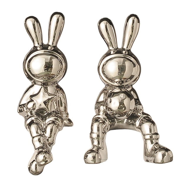 Rongfmy 2 Pieces Rabbit Statues Animal Figures Crafts Ornament Nordic Table Centerpieces silver