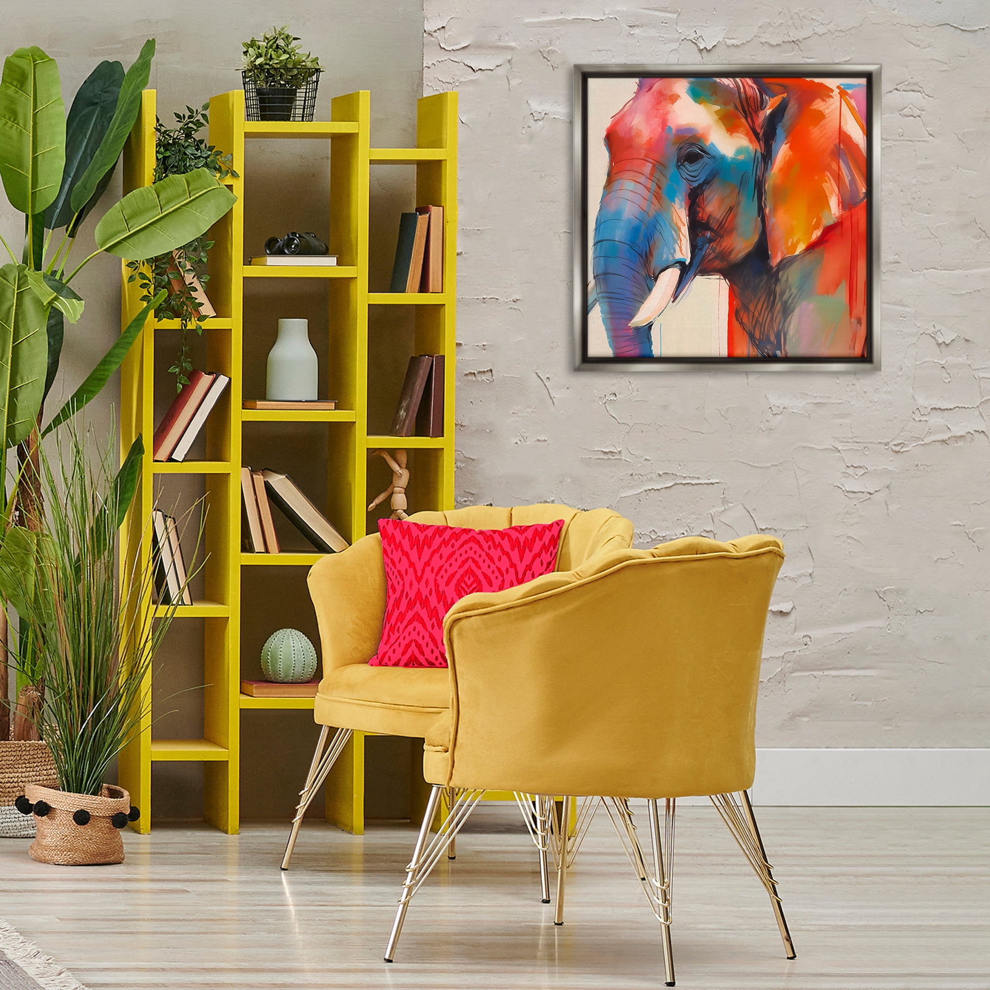 Stupell Industries Elephant with Modern Hues Animals & Insects Painting Gray Floater Framed Canvas Art Print Wall Art, 25 x 25