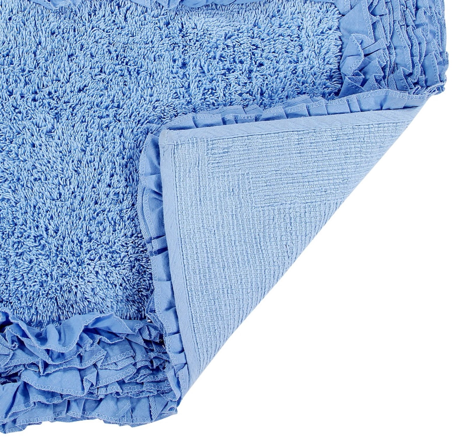 Better Trends 30'' x 30'' Heart Shape Bathroom Rug with Non Slip Backing 100% Cotton Water Absorbent, Machine Washable, (Blue) Shaggy Border Collection