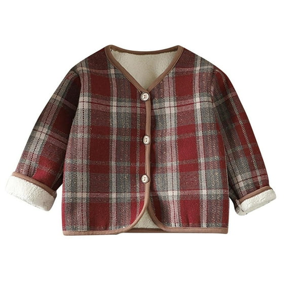 zbxnLI Toddler Baby Plaid Jacket Long Sleeve Button Closure Padded Lined Warm Outerwear for Kids