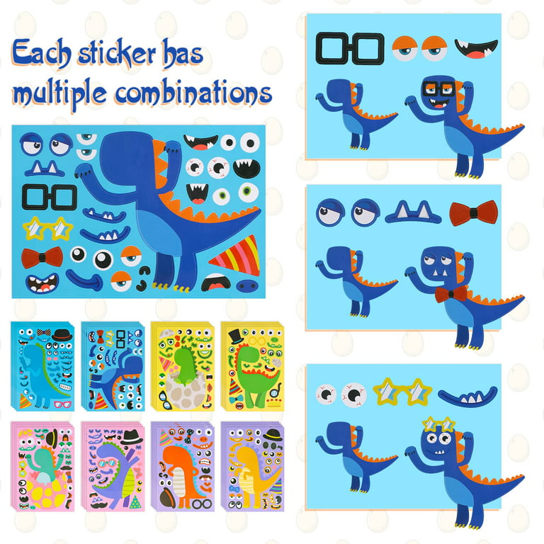 32 Make A Dinosaur Stickers for Kids, Dinosaur Party Favors Decoration  Gifts Dinosaur Toys for 3 4 5 Year Old, Kids Boys Dino Crafts Kits,  Make-a-Face Stickers, DIY Stickers for Children Age