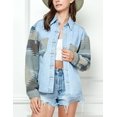 thumbnail image 4 of HSHDLDF Women's Aztec Denim Jacket Distressed Lapel Long Sleeve Vintage Button Down Denim Jacket Shacket, 4 of 7