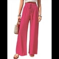 thumbnail image 2 of Pantalones de Salón de Pierna para Mujer, Cintura Alta, Ajustables, con Nudo de Lazo, Holgados. Rojo M, 2 of 10