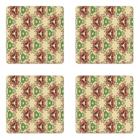 

Abstract Coaster Set of 4 Repeating Geometric Shapes Hexagon Spiral Motifs Illustration Pattern Square Hardboard Gloss Coasters Standard Size Beige and Reseda Green by Ambesonne