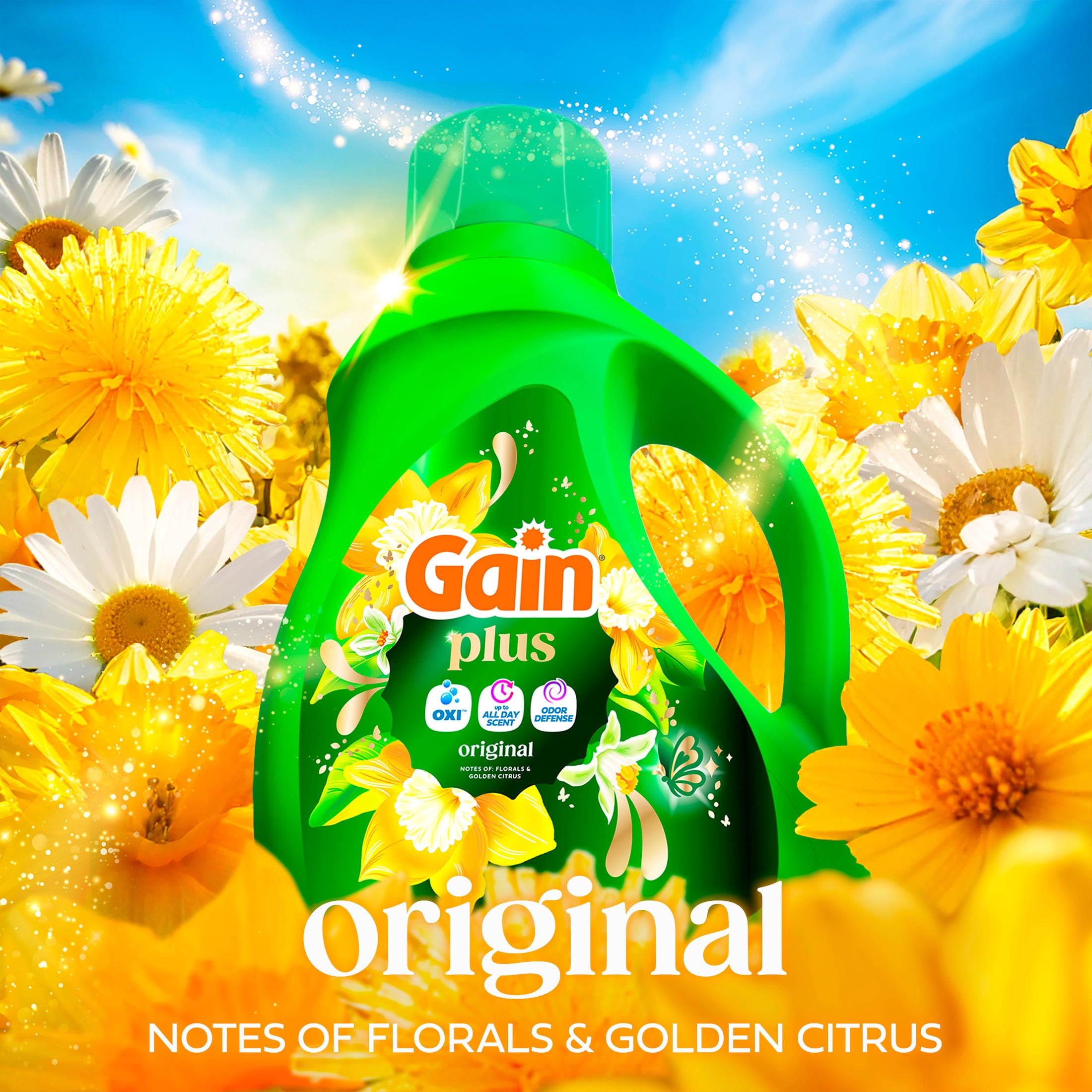 Gain Plus Laundry Detergent Liquid, Now with Odor Defense + OXI, Original Scent, 60 fl oz, 45 Loads