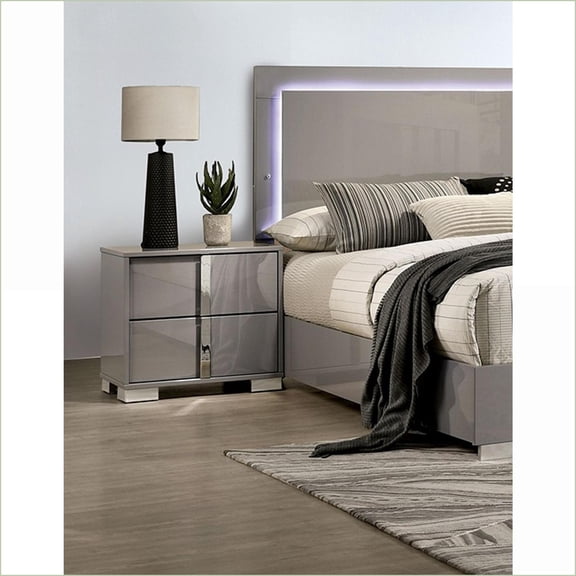 Light Taupe Modern Bedroom Nightstand with Chrome Legs