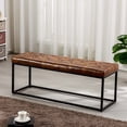 thumbnail image 3 of Duhome Faux Leather Bench Modern Tufted Bedroom Bench with Metal Base Accent Upholstered Bench for Living Room Entryway Bed End Decorative, Brown, 3 of 8