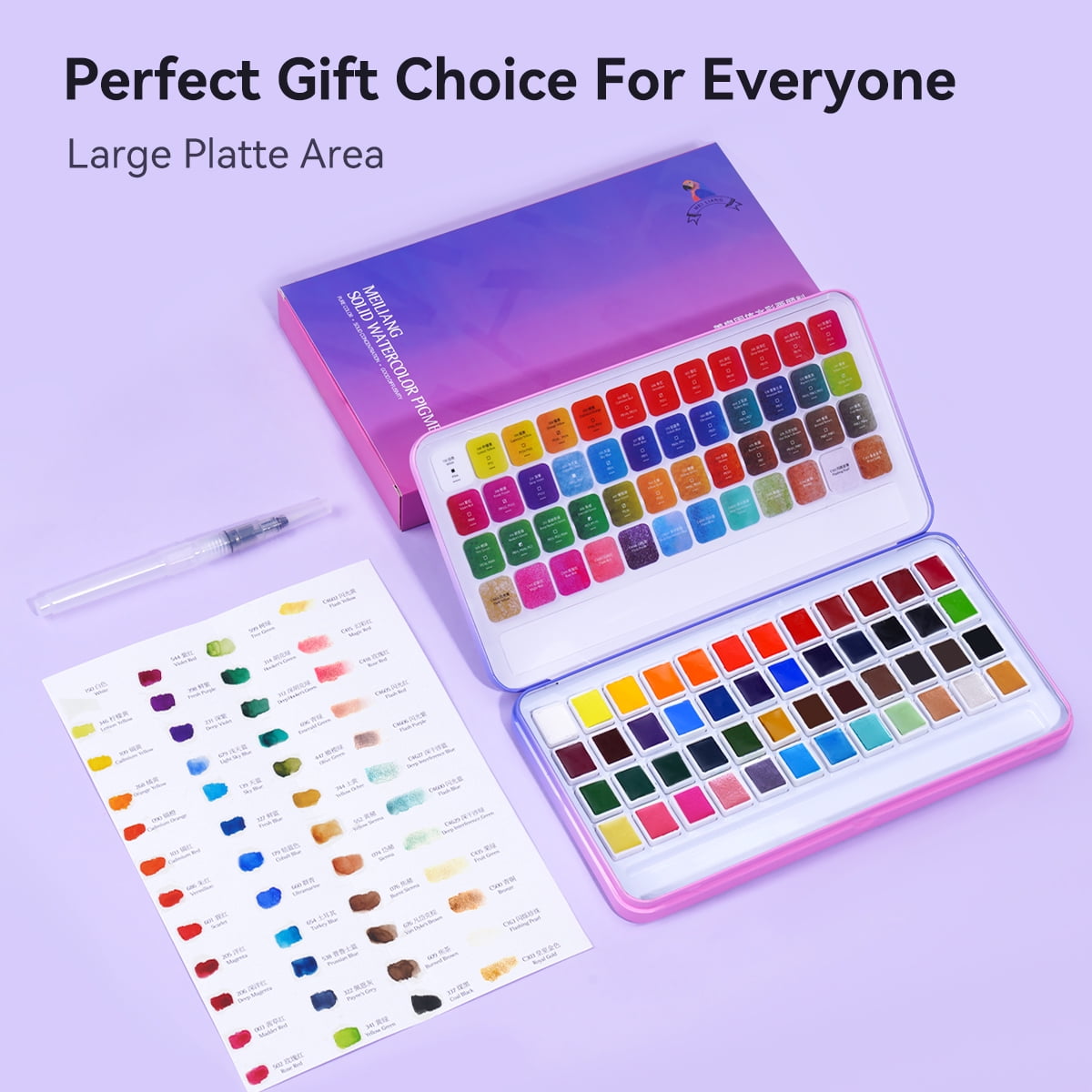 MeiLiang Watercolor Paint Set, 48 Vivid Colors Includes12 Metallic Glitter Solid Colors in Pocket Box with Metal Ring and Watercolor Brush, Perfect as Art Gift, Suitable for Beginners, Professionals