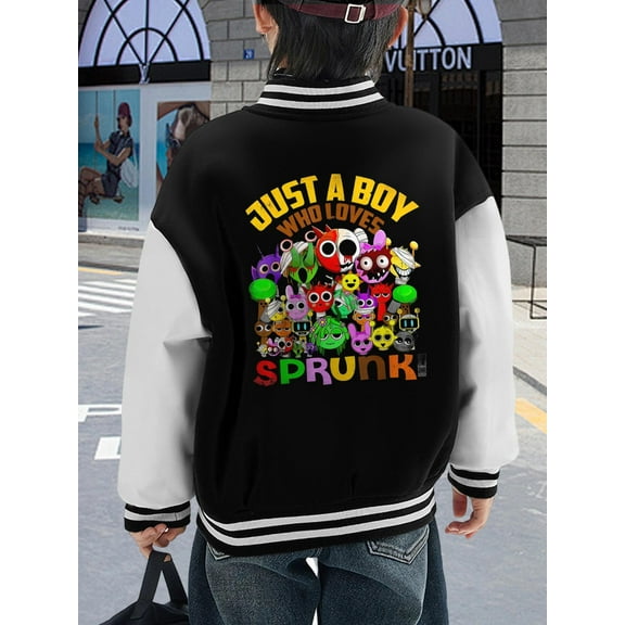 Youth Baseball Jacket Boys Hoodie Cute Monster Long Sleeve Tee Teens Funny Graphic Hoodies Sprunki Gift