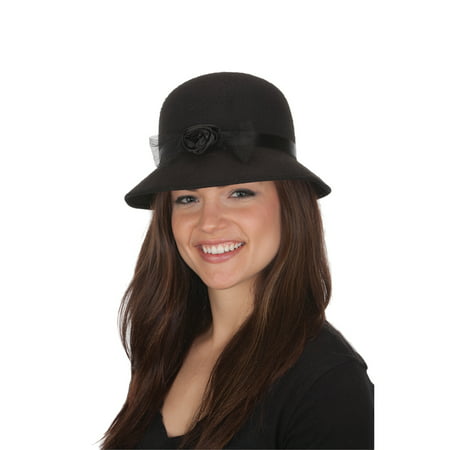 Adult 1920s Black Felt Cloche Hat by Jacobson Hat 26016