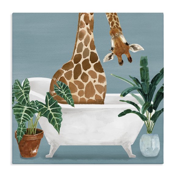Stupell Industries Bohemian Botanical Bathroom Giraffe Canvas Art, 17 x 17, by Masey St. Studios
