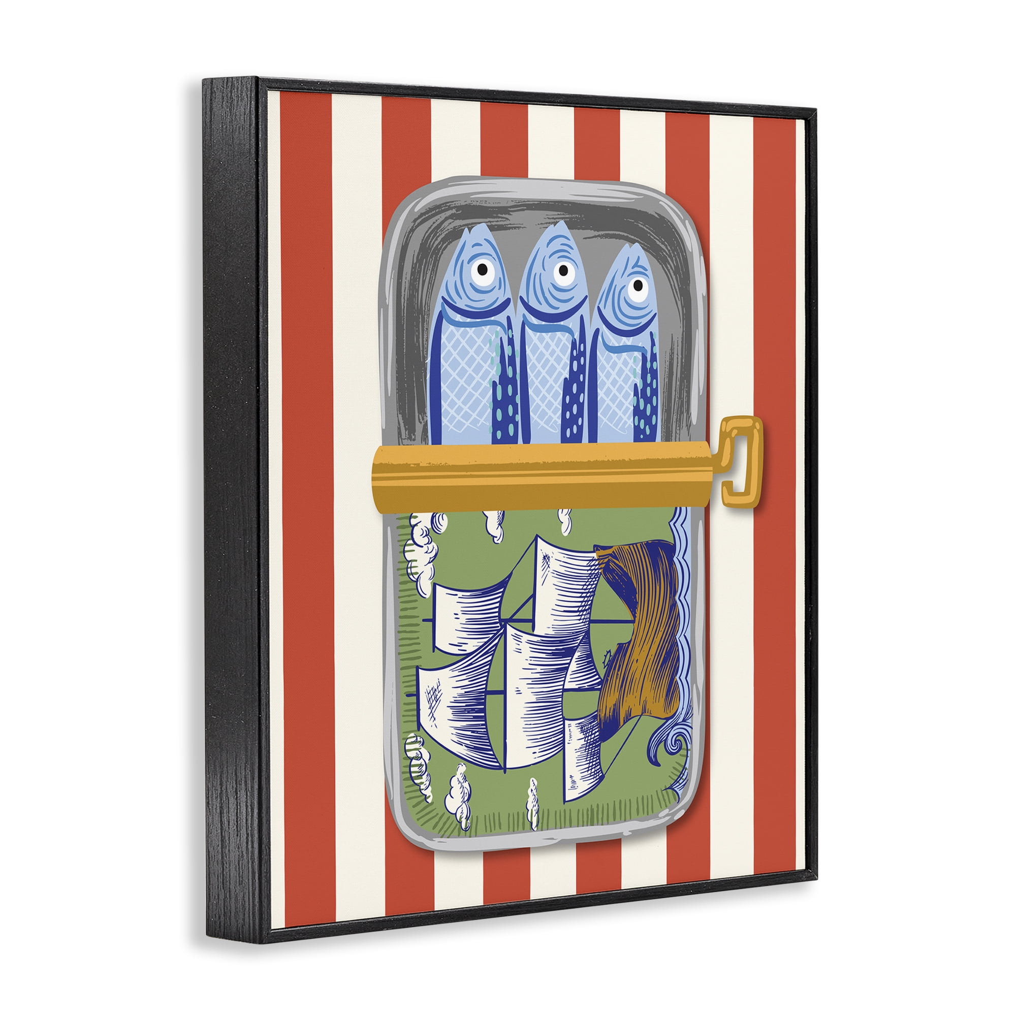 Stupell Industries Sardines with Antique Ship Black Framed Giclee Art, design by Arrolynn Weiderhold