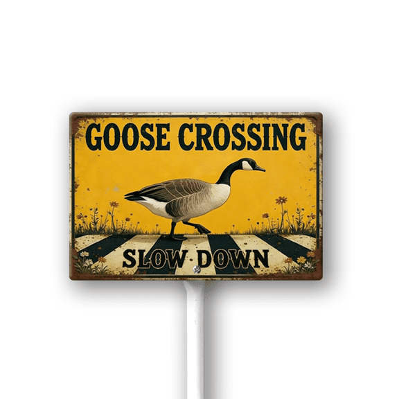 Eveokoki Goose Crossing Slow Down Sign With Stake For Neighborhoods Yard Farm Aluminium Caution 12x8inch Farm Decorations Yard Lawn Walkway Decorations Animal Signs