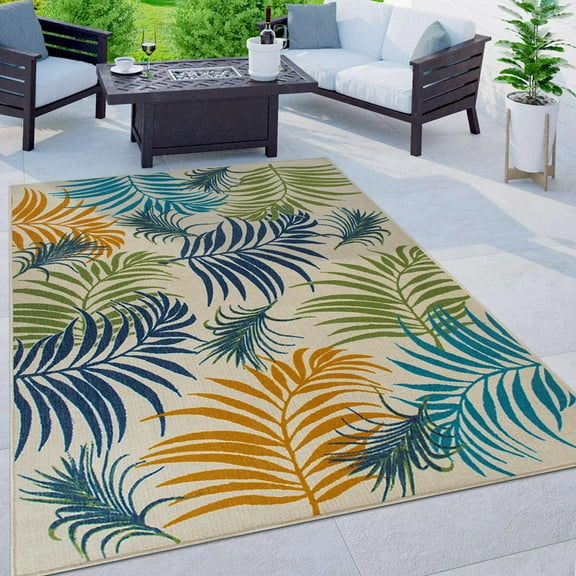 World Rug Gallery Contemporary Floral Leaves Flatweave Indoor/Outdoor Area Rug - MULTI 5' X 7'