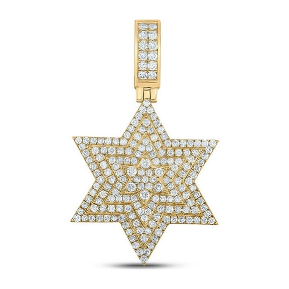14kt Yellow Gold Mens Round Diamond Magen David Star Charm Pendant 3 Cttw