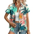 thumbnail image 2 of Button Down Shirts for Women Tops Clearance Ladies' Fashionable Short Sleeved Lapel Casual Hawaiian Print Button Up, 2 of 6