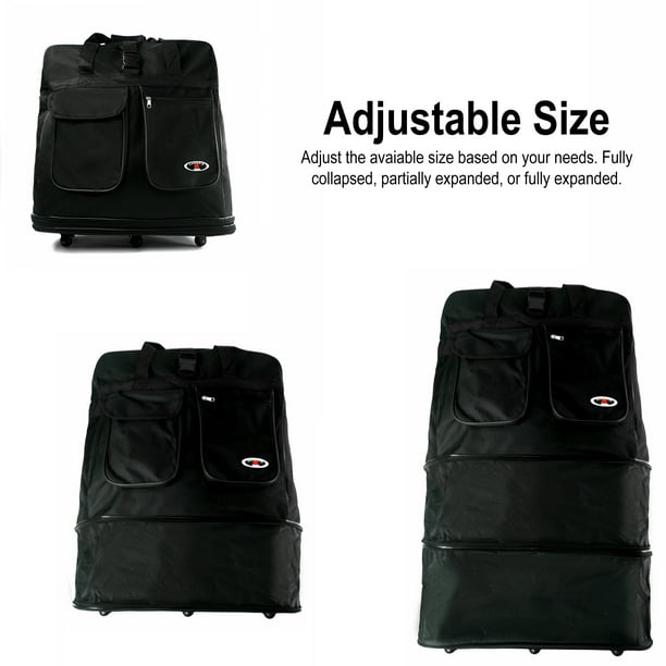 K-Cliffs - 30 Inch Black Multi Tiered Collapsible Expandable Wheeled Travel Cargo Duffle Bag ...