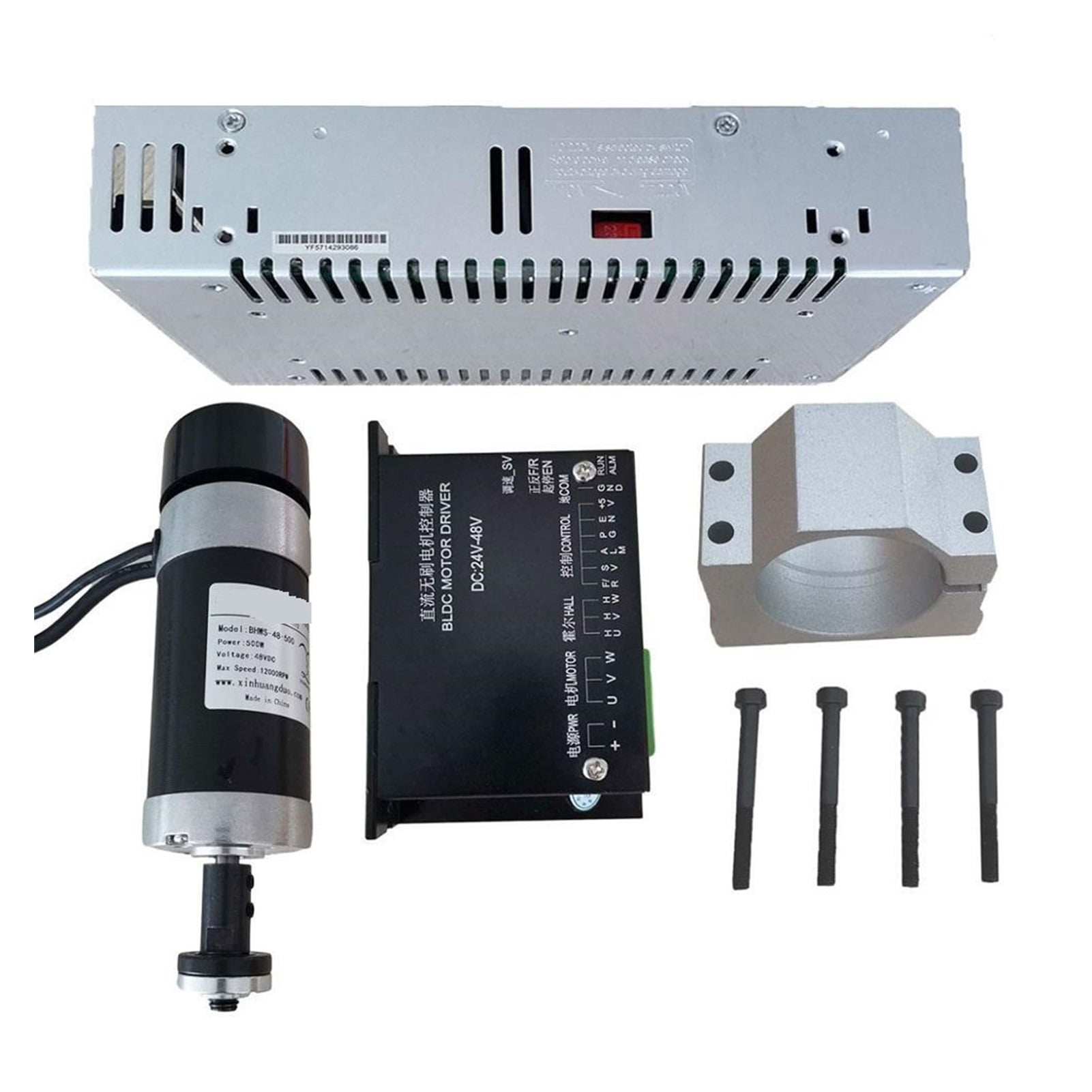 48v 500W Angle Grinder Brushless Spindle Motor+57MM Clamp With Screws+ 48V Brushless Motor Driver+48VDC 10.5A Power Supply ,Easy to Install
