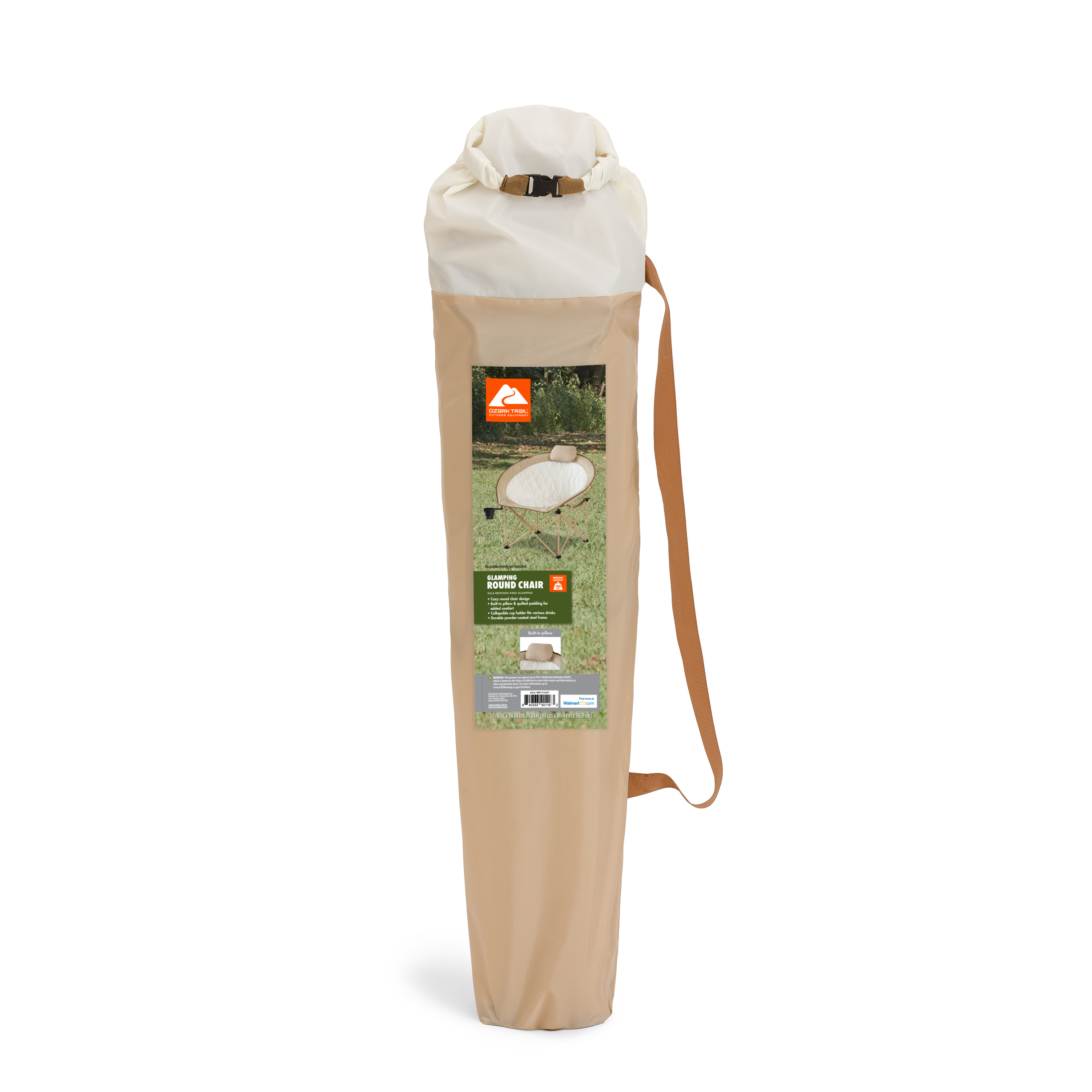 Silla Redonda de Glamping Ozark Trail, Extragrande y Acolchada, Tela Suave y Cómoda, Capacidad de 300 lbs, Silla Portátil para Campamento y Exterior, Beige 2