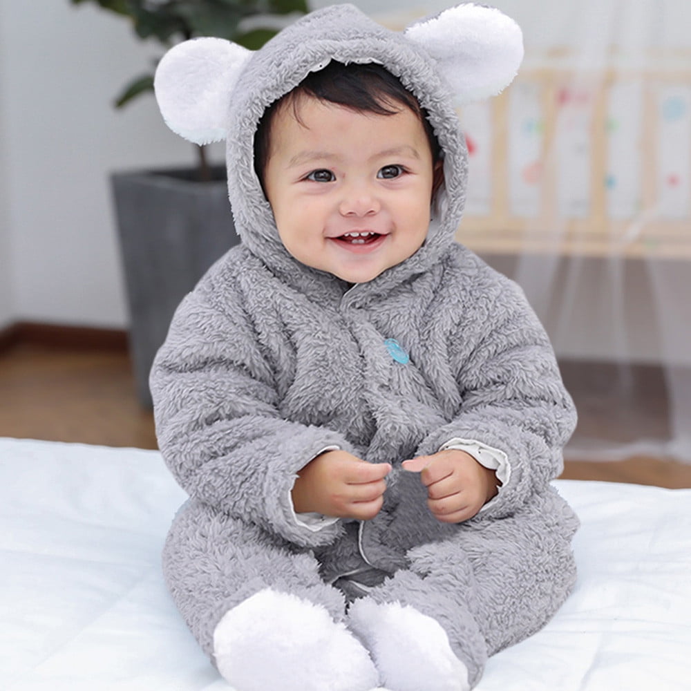 Baby Boy/Girl Solid Waffle Double Breasted Long-sleeve Faux Fur Hooded Jumpsuit