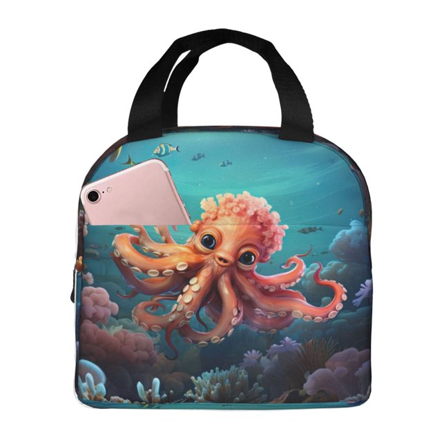 Vsdgher Underwater Plant Octopus Print Lunch Bag, Lunch Box for Women Adult Men, Lunch Tote Insulated Cooler Lunch Container for Work/Office/Picnic/Travel