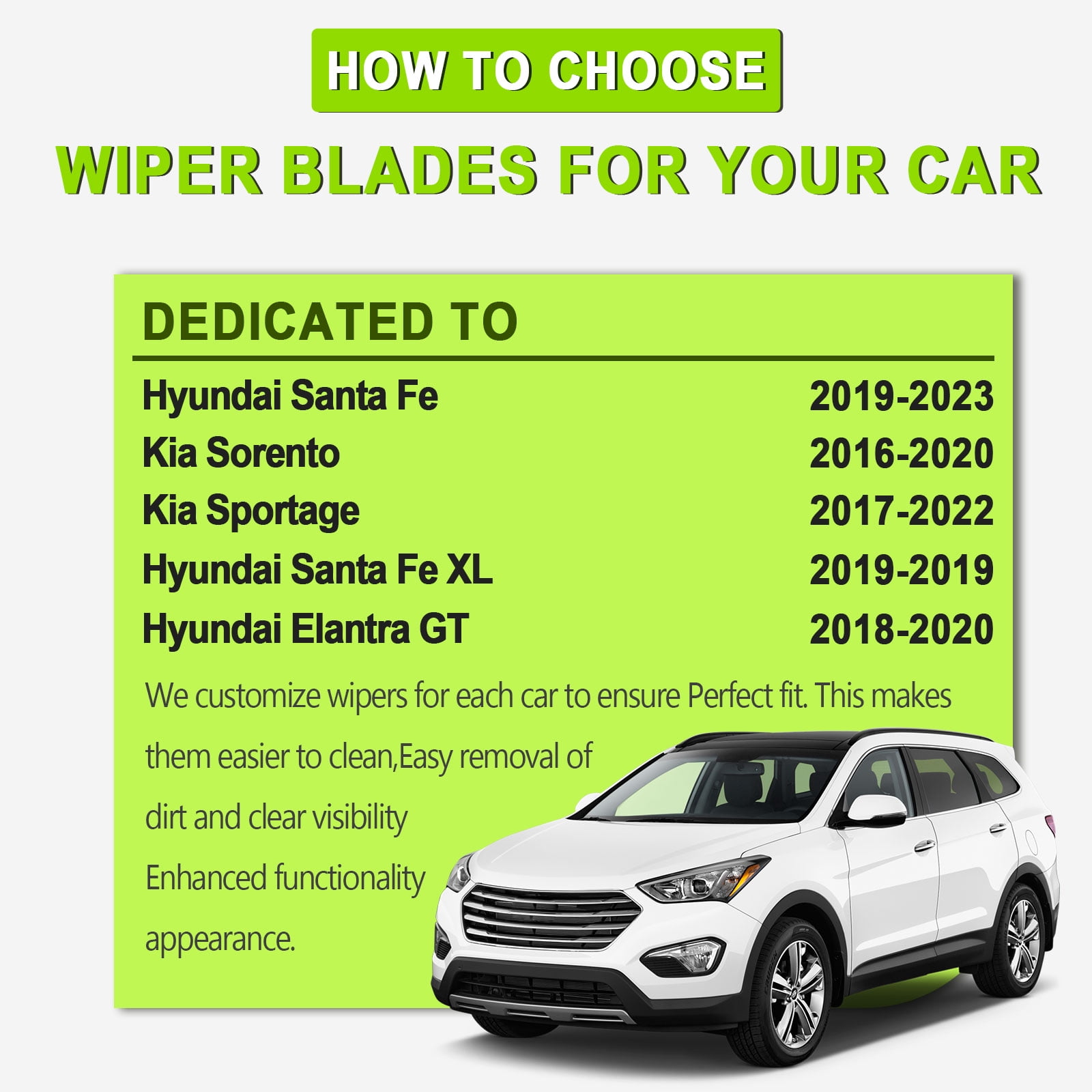 FARRLADI Silicone Windshield Wipers Replacement for Hyundai Santa Fe 2019-2023,Kia Sorento 2016-2020,Sportage 2017-2022,Original Equipment Automotive Replacement Wiper Blades - 26"+16"+11"(3 Pack)