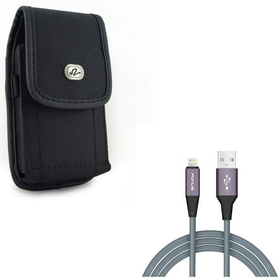 Case Belt Clip w 10ft USB Cable for iPhone XR - Rugged Holster Canvas Cover Pouch, Charger Cord Power Wire Braided Long Compatible With iPhone XR