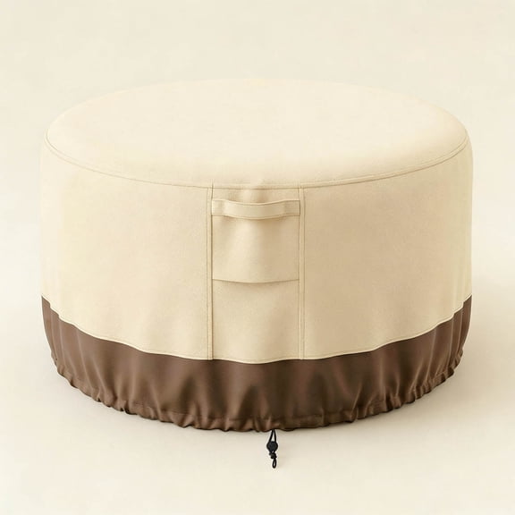 Fire Pit Cover Round, Waterproof Patio Fire Bowl Cover, Outdoor Heavy Duty Gas Firepit Table Covers with Air Vent and Handle