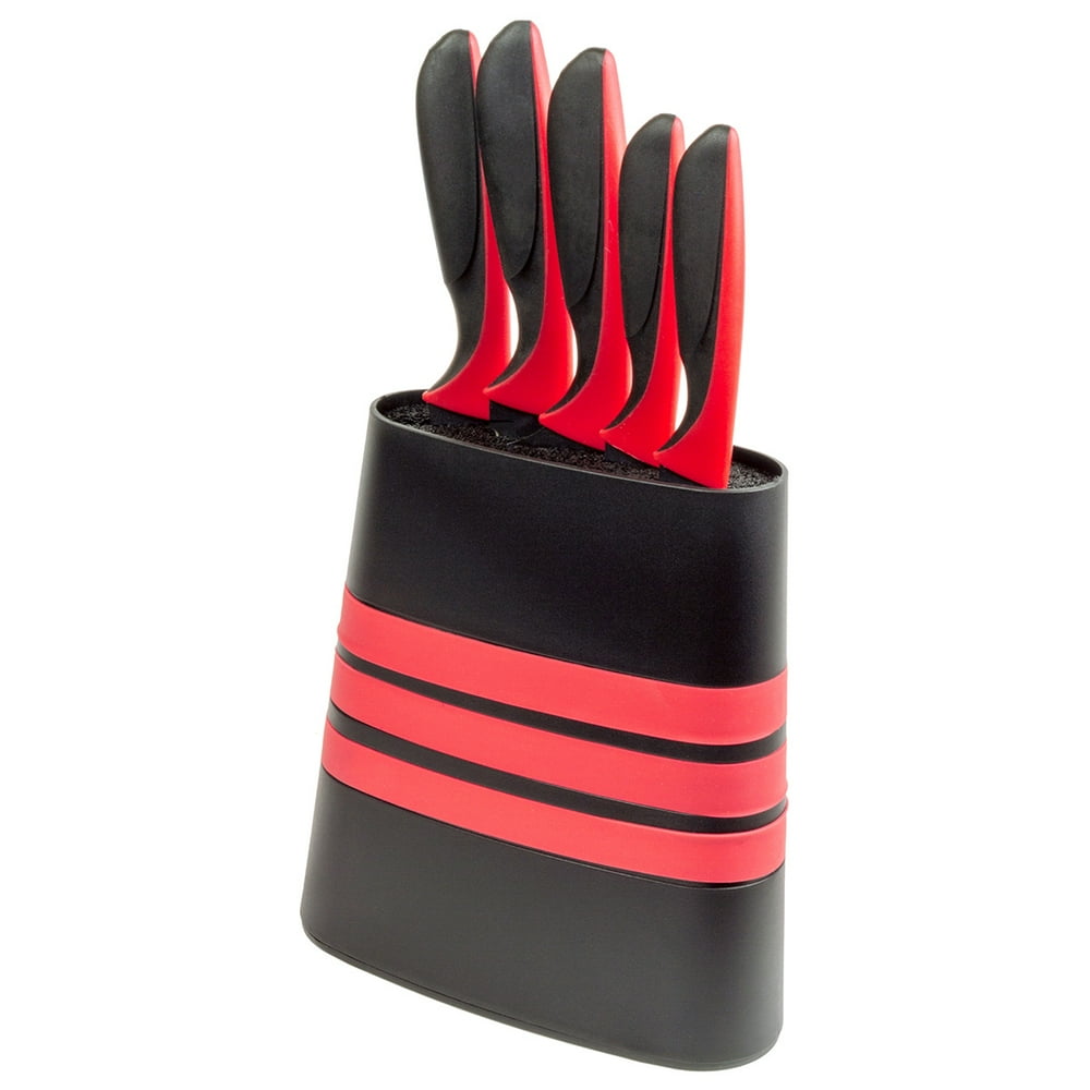 red kitchen knife block set