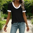 thumbnail image 3 of VBVC Women's V-Neck Color Block Basic Tops,Ladies Going Out Baseball Tees,Summer Stretchy Pullover For Women,Dark Gray,S-2XL, 3 of 8