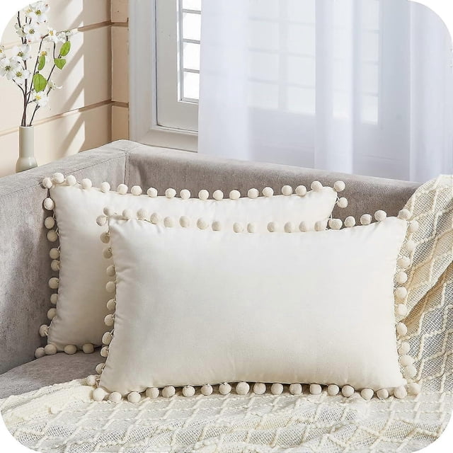 Set of 2 Cushion Covers 30x50 cm White Cream Modern Living Room Decoration for Lumbar Cushion for Sofa Chair Armchair Office Cafe in Soft Velvet