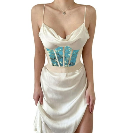 

LisenraIn Women Vintage Bustier Fitness Printing Corset Retro Chest Support