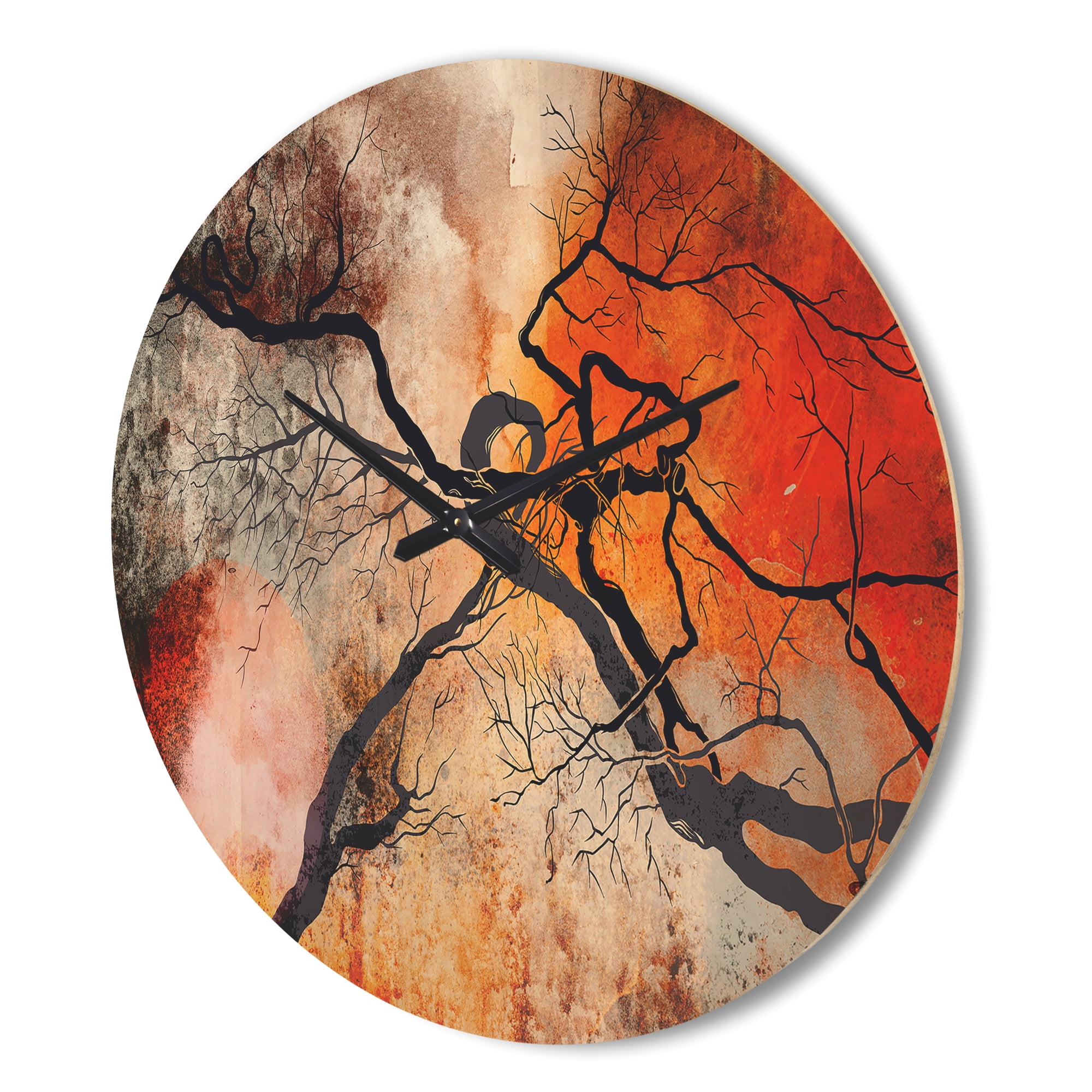 Designart 'Red Sun With Surrealistic Trees' Modern Wood Wall Clock