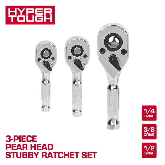 Hyper Tough 3-Piece Pear Head Stubby Ratchet Set