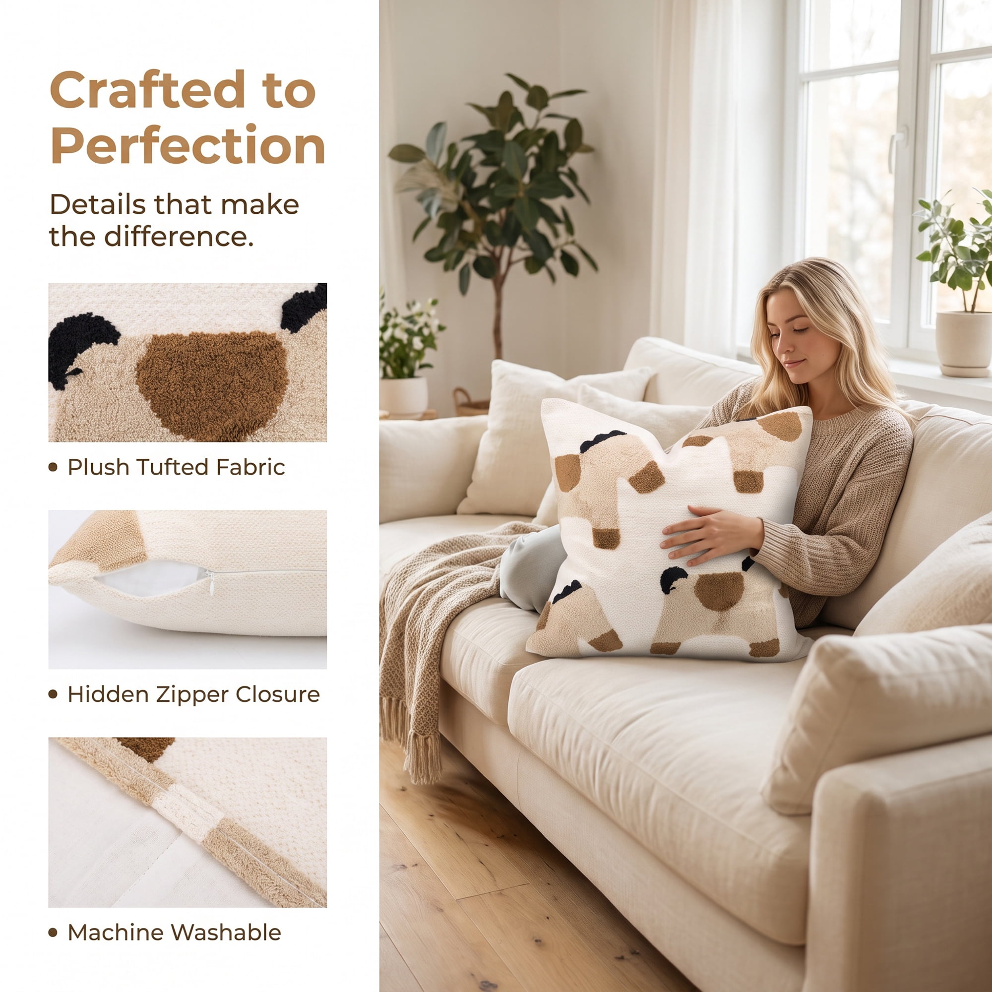 Unique Bargains 3D Tufted Animal Throw Pillow Cushion Cover Square Brown Horse 18"x18"