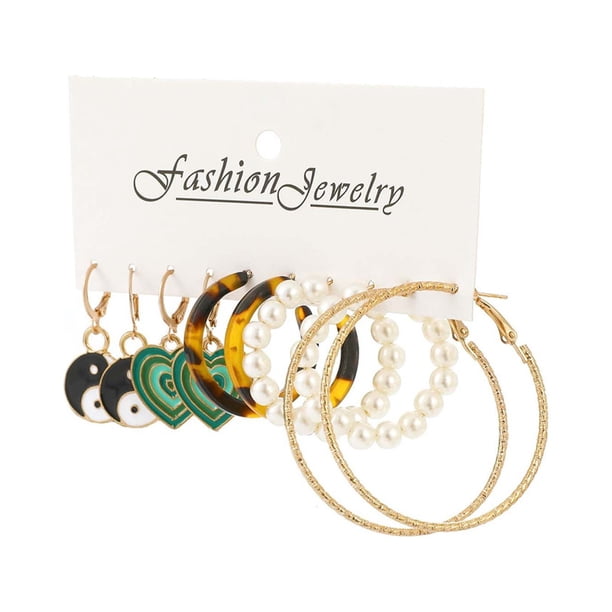 Xihbxyly Ofertas de venta de Lightling Pendientes geométricos exagerados de metal Pendientes de personalidad de moda Pendientes de perlas Conjunto de regalo para mujer