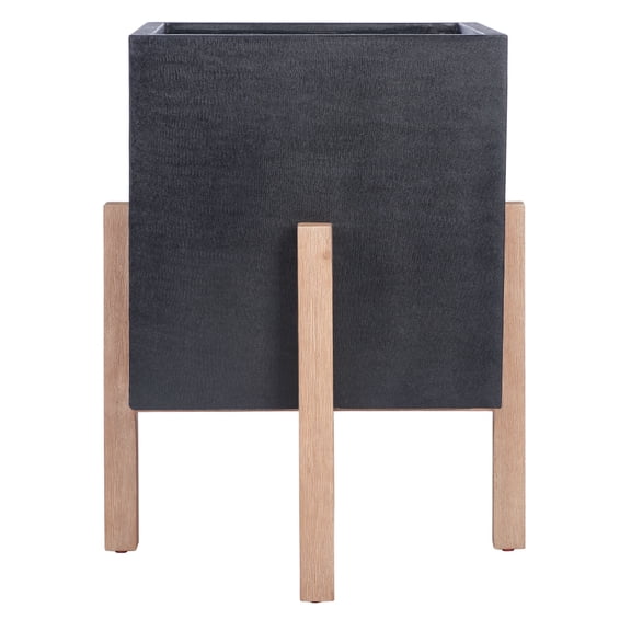 SAFAVIEH Anston Modern Glam Square Patio Planter with Stand, Natural/Black