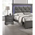 thumbnail image 4 of Glamorous Gray Queen Size 3Pc Bedroom Set Panel Bed w LED Unique Tufted HB Nightstands Wooden Furniture, 4 of 7