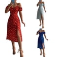 thumbnail image 6 of Douhoow Women Suspender Floral Dress Off Shoulder Short Sleeve V Neck Split Midi Dresses, 6 of 6