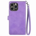 thumbnail image 3 of Case for iPhone 14 Pro,Magnetic Leather Wallet Card Pocket Zipper Case Kickstand Cover with Wrist Strap for iPhone 14 Pro 6.1-inch,Purple, 3 of 10