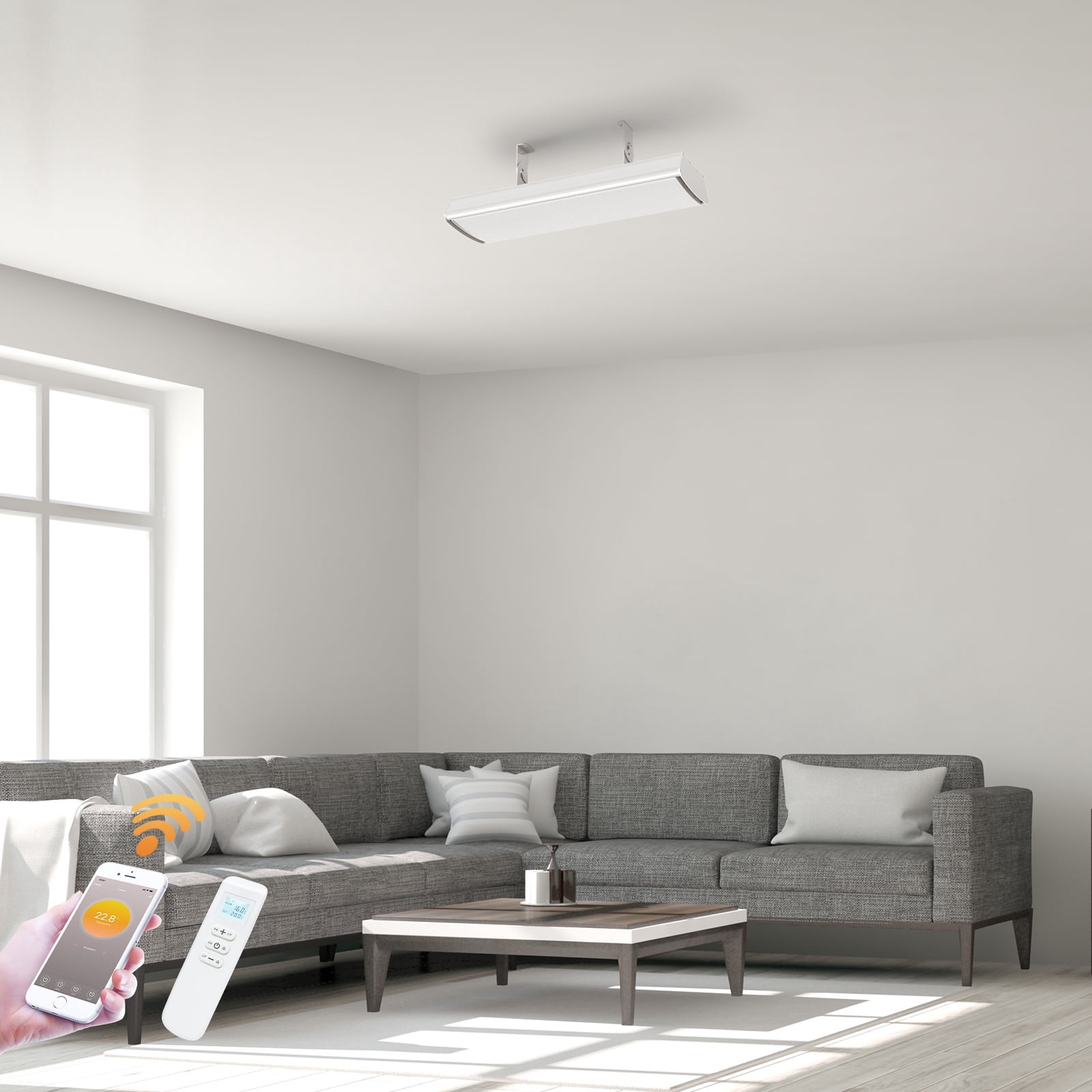 Wexstar Ultra 1000W White Wall/Ceiling Infrared Heater with w/Built-in Thermostat Wi-Fi Smart Phone connection and Remote Control